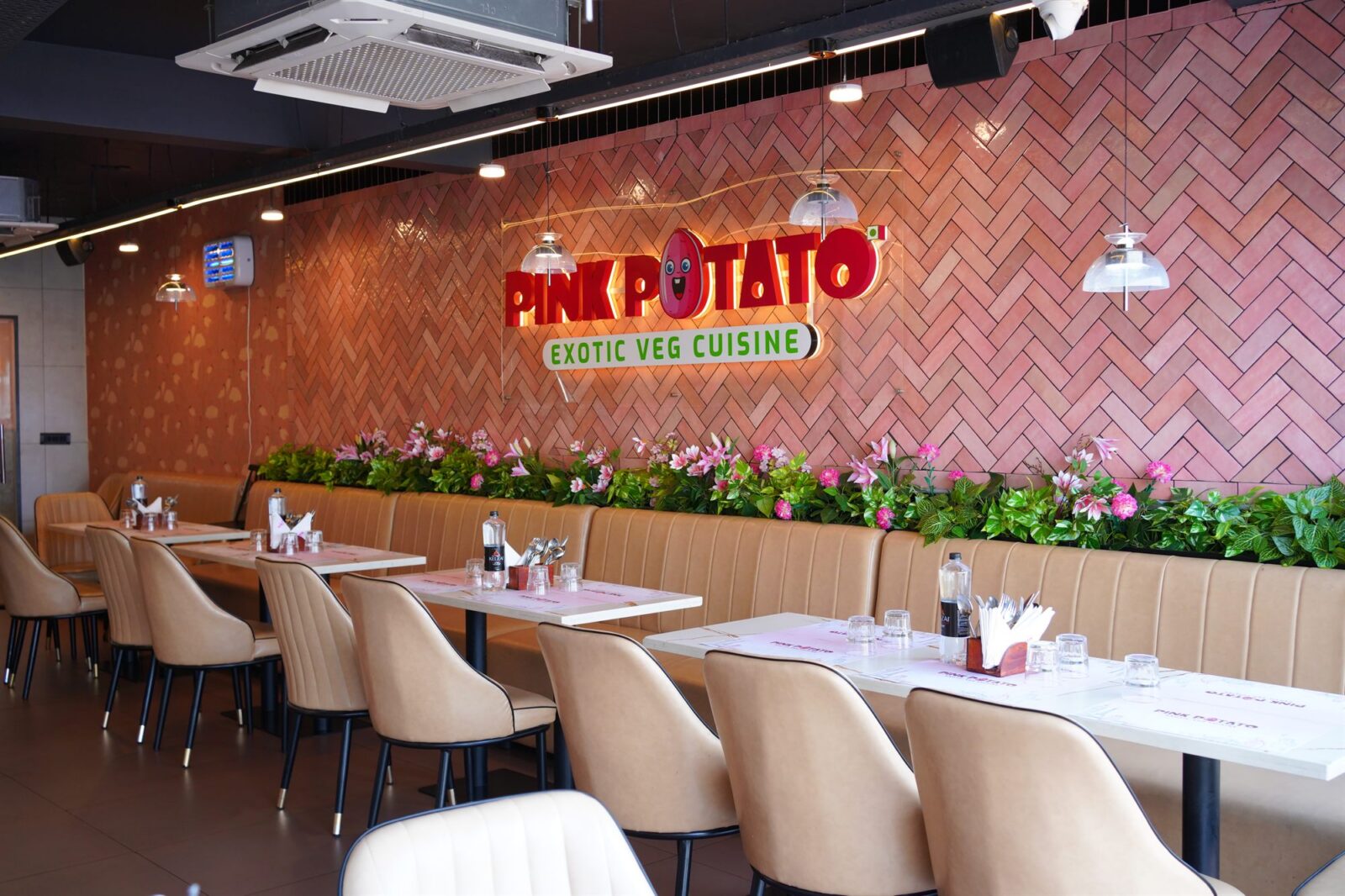 Dining room at one of the Pink Potato Chennai locations