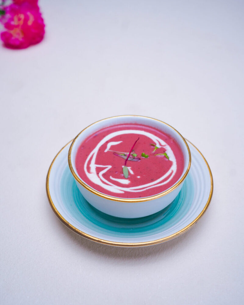 Pink beetroot cream soup